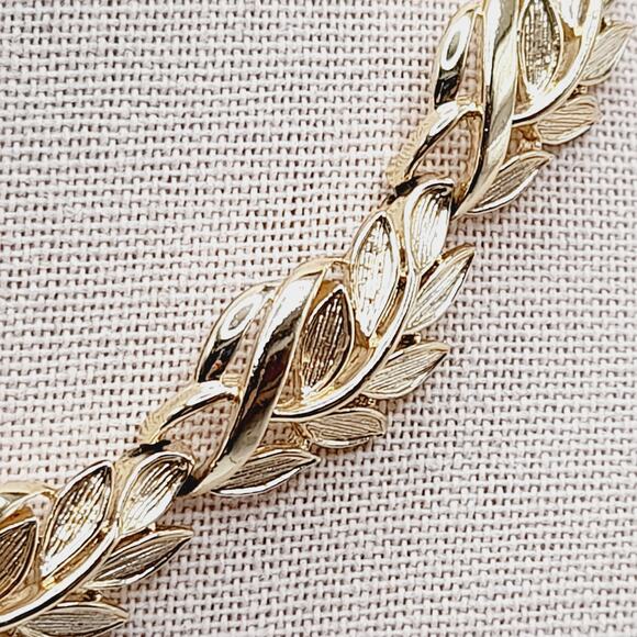 Vintage Gold Plated Leaf Link Choker Necklace 15” 1950s–1960s - Picture 4 of 13